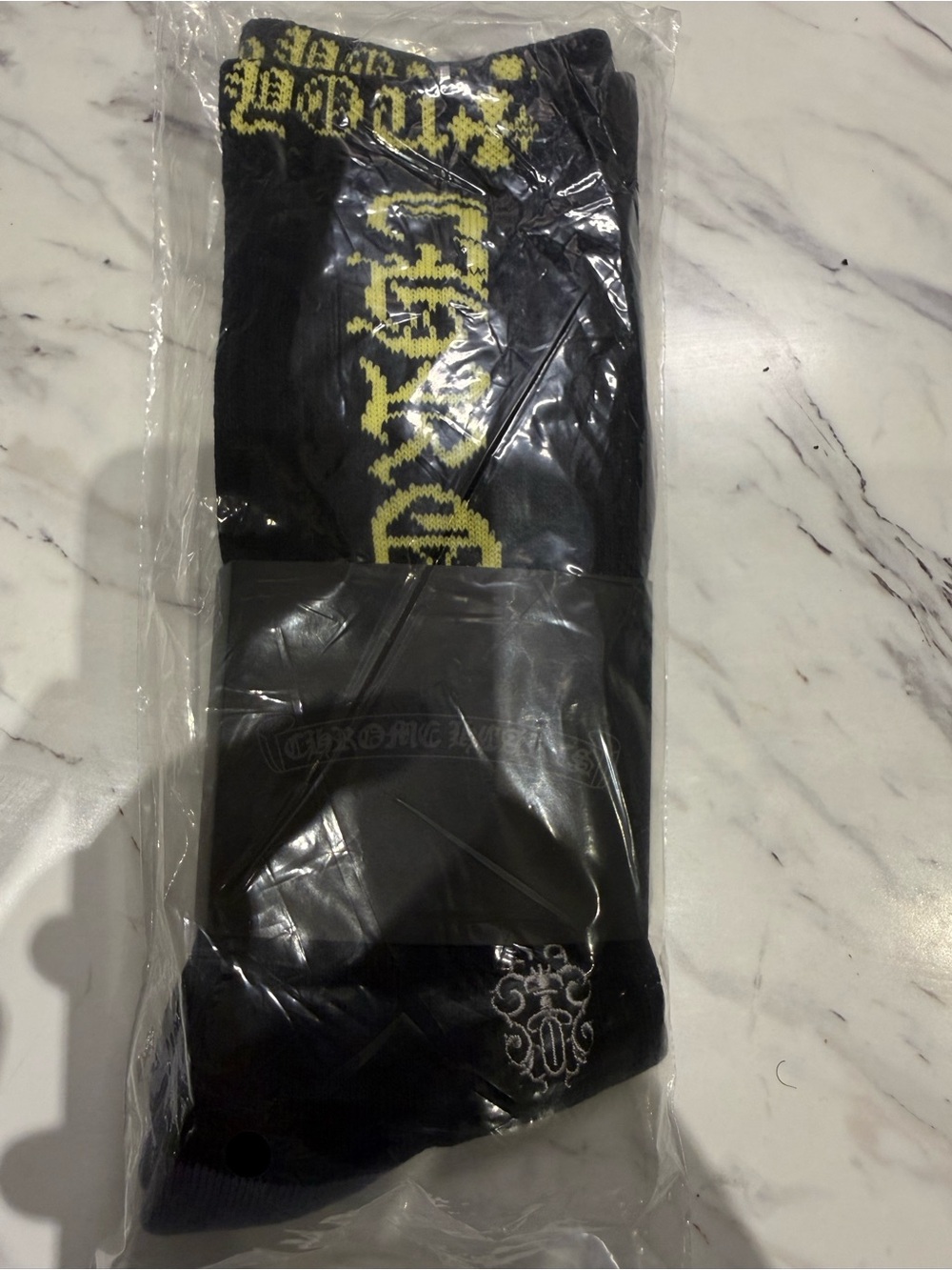 Chrome Hearts Black Socks with Yellow Logo Accents